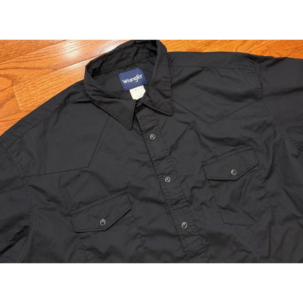 Vintage Wrangler Western Pearl Snap Shirt Mens 2XL Black Cowboy Rodeo Workwear